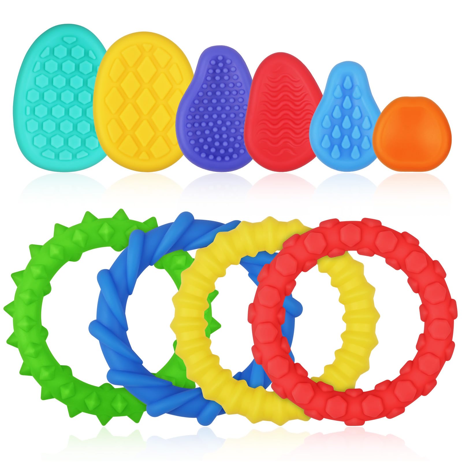 Aolso Sensory Toys for Autism,6 Pcs Sensory Stone 4 Pcs Fidget Bracelet,Textured Soft Silicone Sensory Acupressure Rings for Anxiety Relief,Fidget Toys for Anxiety ADHD