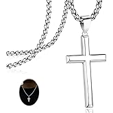 Idemana 925 Sterling Silver Cross Necklace for Men Women 4mm Stainless Steel Strong Durable Wheat Chain 18K White Gold Plated Beveled Edge Cross Pendant Necklace Jewelry 16-28 Inches