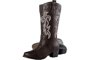 Canyon Trails Women's Rodeo Boots - Classic Western Booties for Women & Teen Girls, Black, Mid-Calf, Faux Leather, Memory Foam Insole, Cowboy Boots