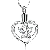 Imrsanl Butterfly Urn Necklaces for Women Girls Birthstone Cremation Jewelry Urns Pendant for Human Ashes Memorial Locket Keepsake Jewelry