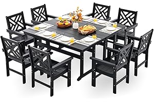 AZXZCS HDPE Outdoor Dining Set,10-Piece Outdoor Table and Chairs Include 8 Dining Chairs and 2 Pcs 62.5" Patio Dining Table with Umbrella Hole (Black)