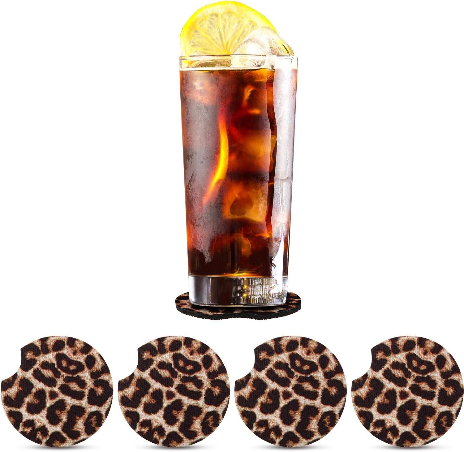  | 4 Pieces Leopard Car Coasters Cheetah Print Neoprene Cup Holder Coaster Leopard Car Accessories Rubber Cup Pad Mat for Car Living Room Kitchen Office to Protect Car and Furniture (2.95 Inches): Coasters