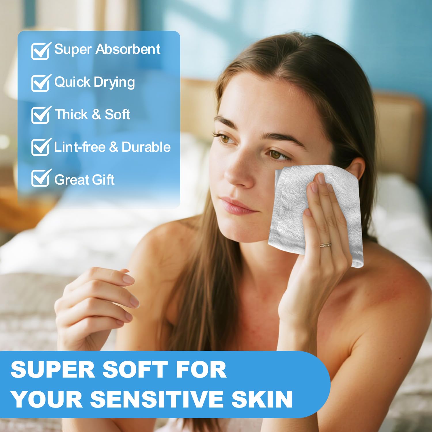 12 Pack 100% Cotton Wash Cloth, 12x12 Inch Highly Absorbent and Soft Feel Fingertip Towels, Machine Washable Washcloths for Bathroom, Gym, Hotel, Spa and Kitchen, White