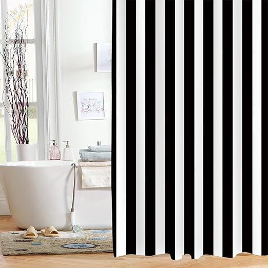 Amazon Com Black And White Strip Bathroom Fabric Shower Curtains