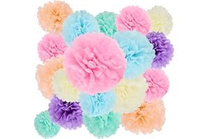 BestoFun 16Pcs Pastel Party Decorations - Pom Poms, Paper Flowers for Wedding, Birthday, Engagement Receptions, Bridal Shower