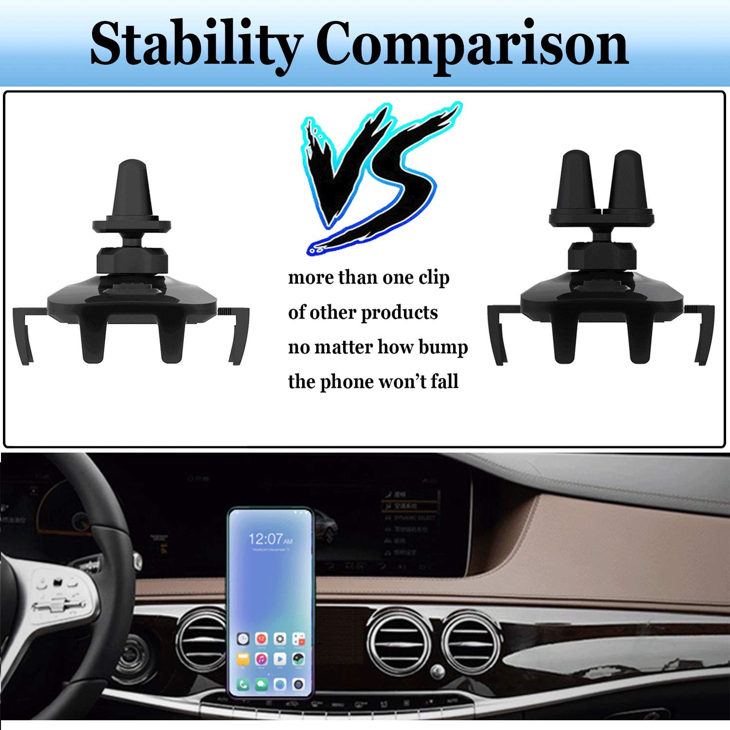 Babacom Supporto Auto Smartphone 360 Gradi di Rotazione [Versione Migliorata 2 Clip] Porta Cellulare da Auto Compatibile per iphone11 PRO X Samsung Xiaomi Huawei