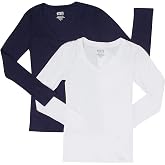 2 Pack Active Basic Women's Basic Long Sleeve V-Neck Tee