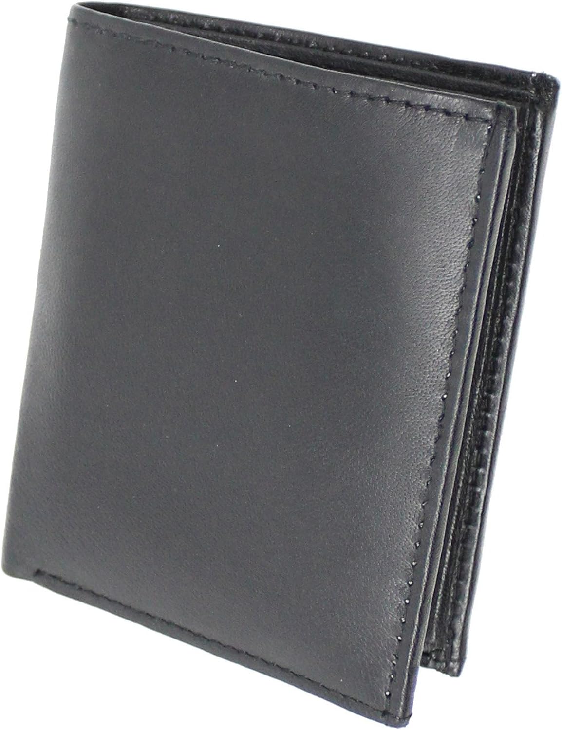 RAS Mens Compact RFID Blocking Trifold Leather Wallet ID Pocket Card and Coin Holder 48 (Black), 10.5cm x 8.5cm