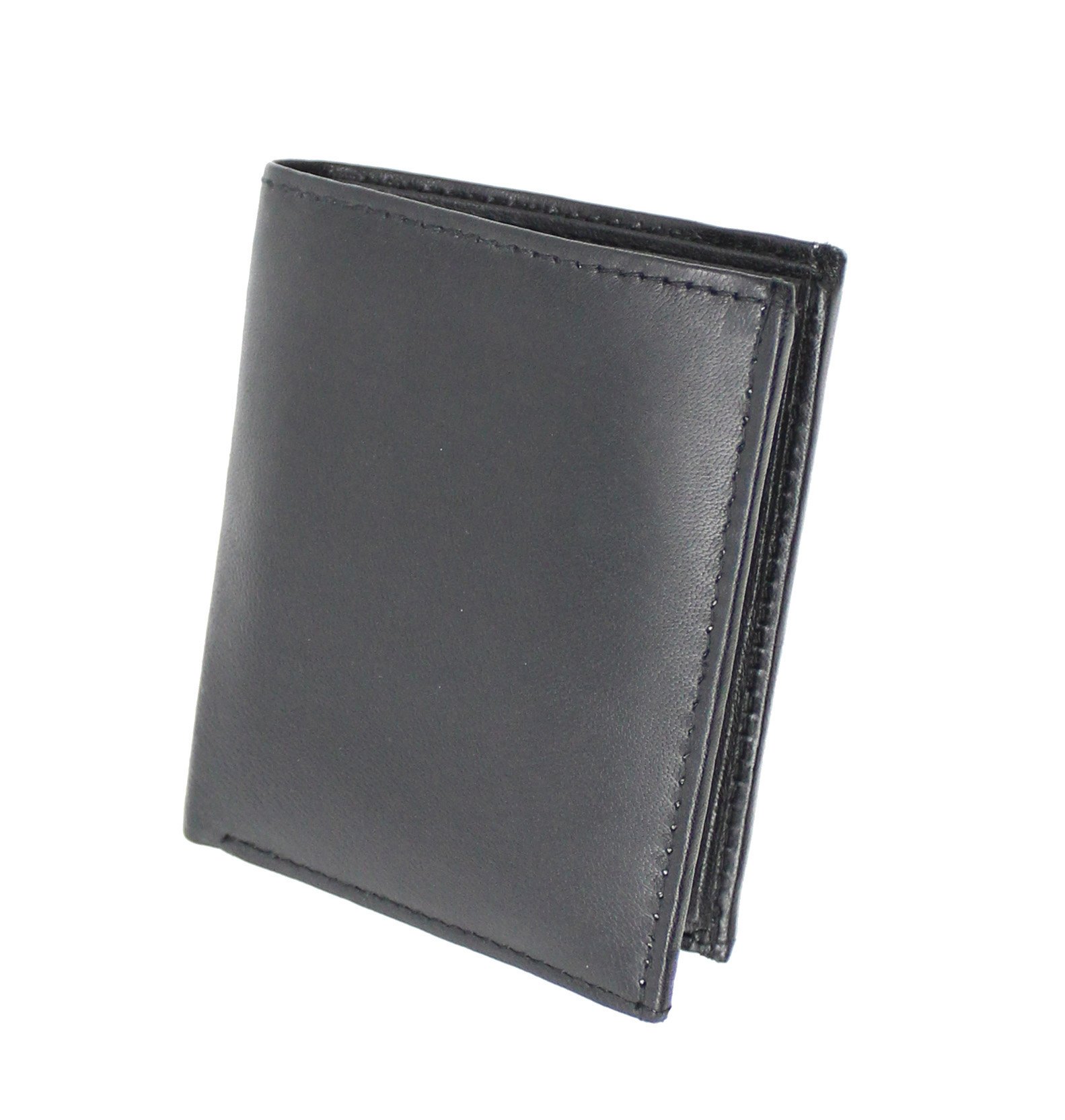 RAS Mens Compact RFID Blocking Trifold Leather Wallet ID Pocket Card and Coin Holder 48 (Black)