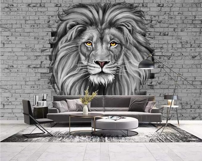 Papel Tapiz Fotográfico Moderno León Blanco Y Negro Mural Sala De Estar