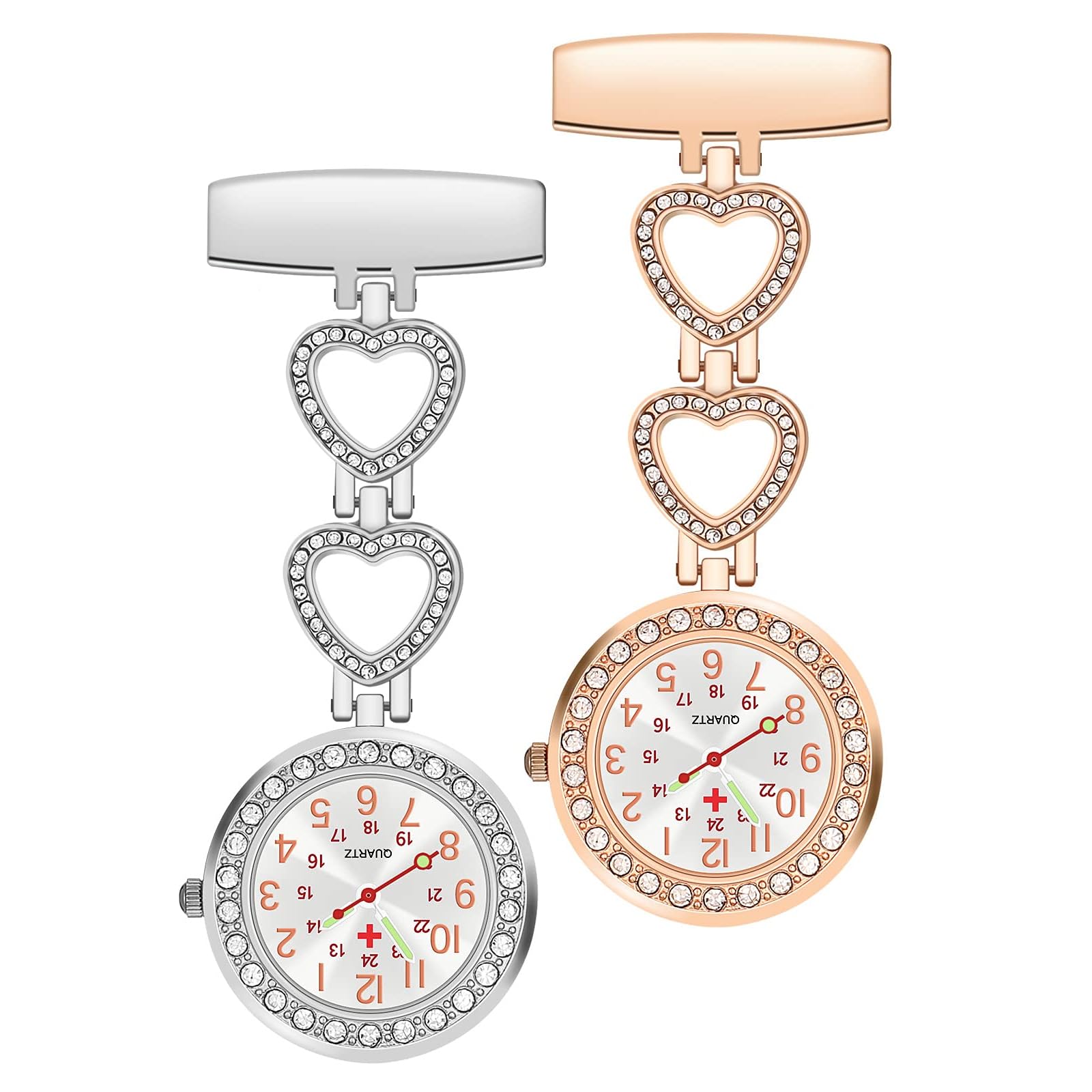 zhibeisai 2 Pieces Nurse Fob Watch,Nurse Quartz Pocket Stainless Steel Nurse Watch, Lapel Pin for Clip-on Hanging Pocket Clip on for Men Women Doctor