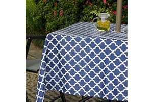 Melaluxe Spring/Summer Wrinkle-Free Waterproof Outdoor Tablecloth with Umbrella Hole and Zipper, 60 Inch Square