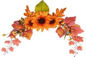 FAICOIA Fall Swag Artificial Flowers for Autumn Decoration Orange Artificial Sunflowers Maple Leaf Hanging Floral Swag Wedding Arch Garland Wreath for Front Door Wall Decor Halloween Thanksgiving