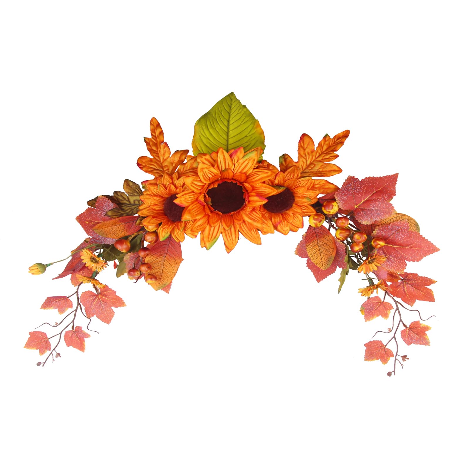 Photo 1 of FAICOIA Fall Swag Artificial Flowers for Autumn Decoration Orange Artificial Sunflowers Maple Leaf Hanging Floral Swag Wedding Arch Garland Wreath for Front Door Wall Decor Halloween Thanksgiving