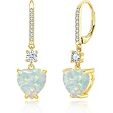Datiny Heart-Cut Drop Dangle Earrings for Women 14K White Gold/Rose Gold Plated Leverback Opal Dangle Drop Earrings Jewelry Gifts for Mothers Day Weddings Birthday Party