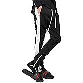 Mens Stripe Track Pants Skinny Fit Stretch Trouser Elastic Jogger Gym Workout