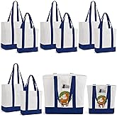 10Pcs Canvas Tote Bag Bulk with Outer Pocket, 12oz Cotton Blank Canvas Tote Bags 19 x 14.6Inch, 13 x 11Inch Reusable Grocery Bags Shopping Cloth Bags for Women, Navy Blue (5 Set Large & Medium)