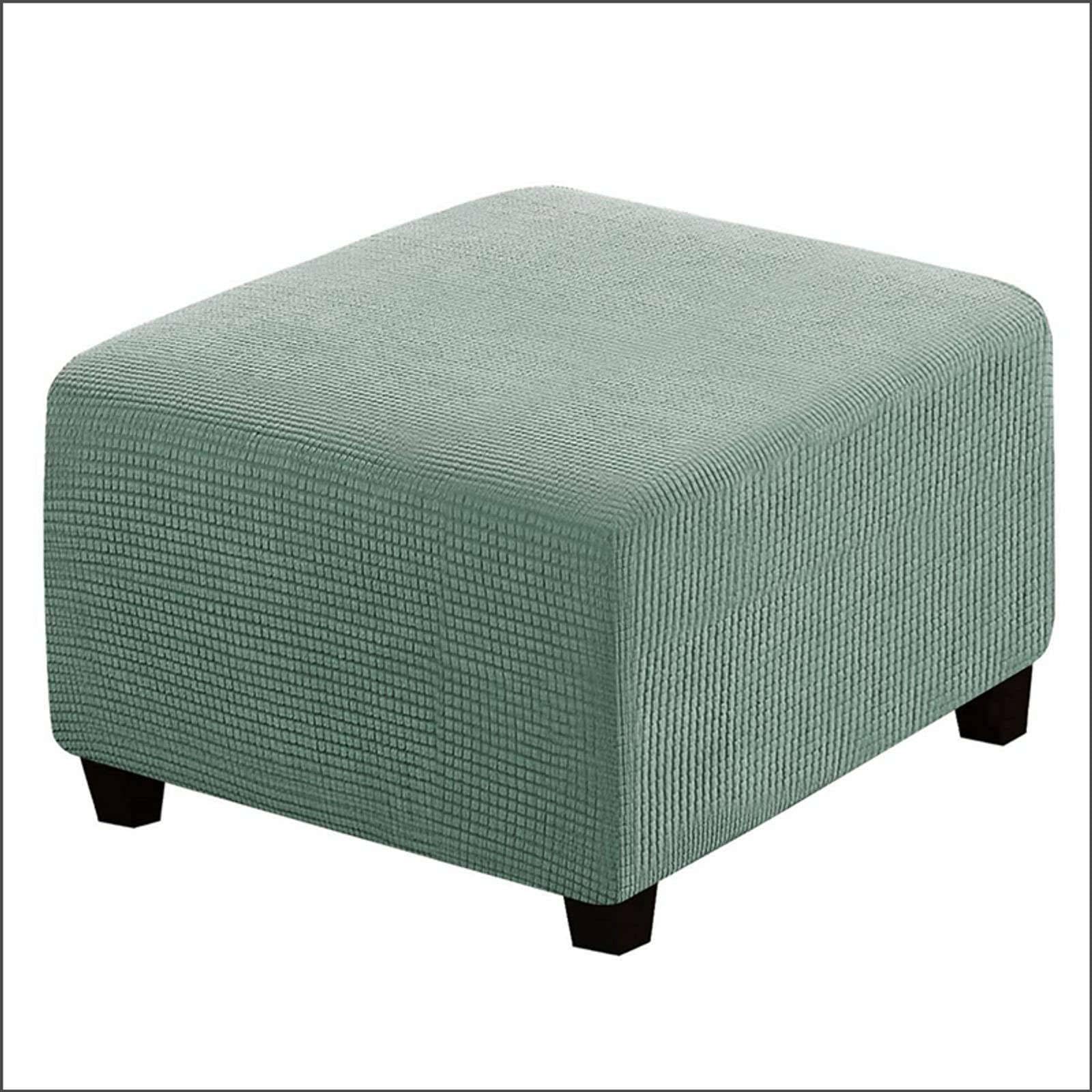 Qiden Square Footstool Ottoman Plush, 10% Thicker Large Stretch Pouffe Cover Anti-Slip Foot Stool Jacquard Slipcovers With Elastic Bottom, Machine Washable-Sage-Large