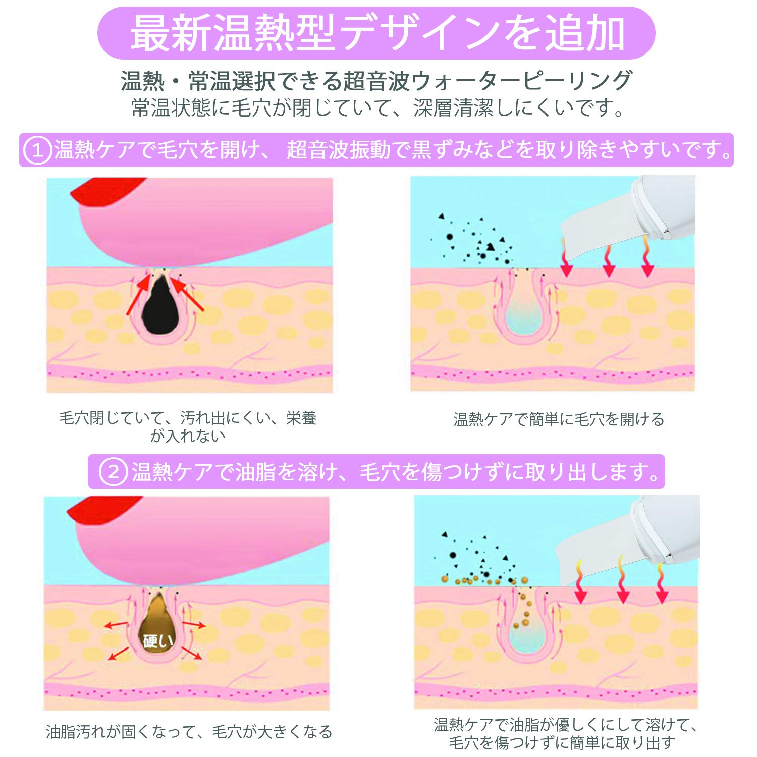 Mua 年最新加熱機能 ウォーターピーリング 美顔器 超音波ピーリング 温熱42 超音波振動 スキンケア スマートピール イオンで導入 導出 Emsマッサージ 毛穴クリーナー 黒ずみ ニキビ 角栓 角質 皮脂 汚れ除去 美肌 Usb充電式 日本語説明書付き Tren Amazon Nhật