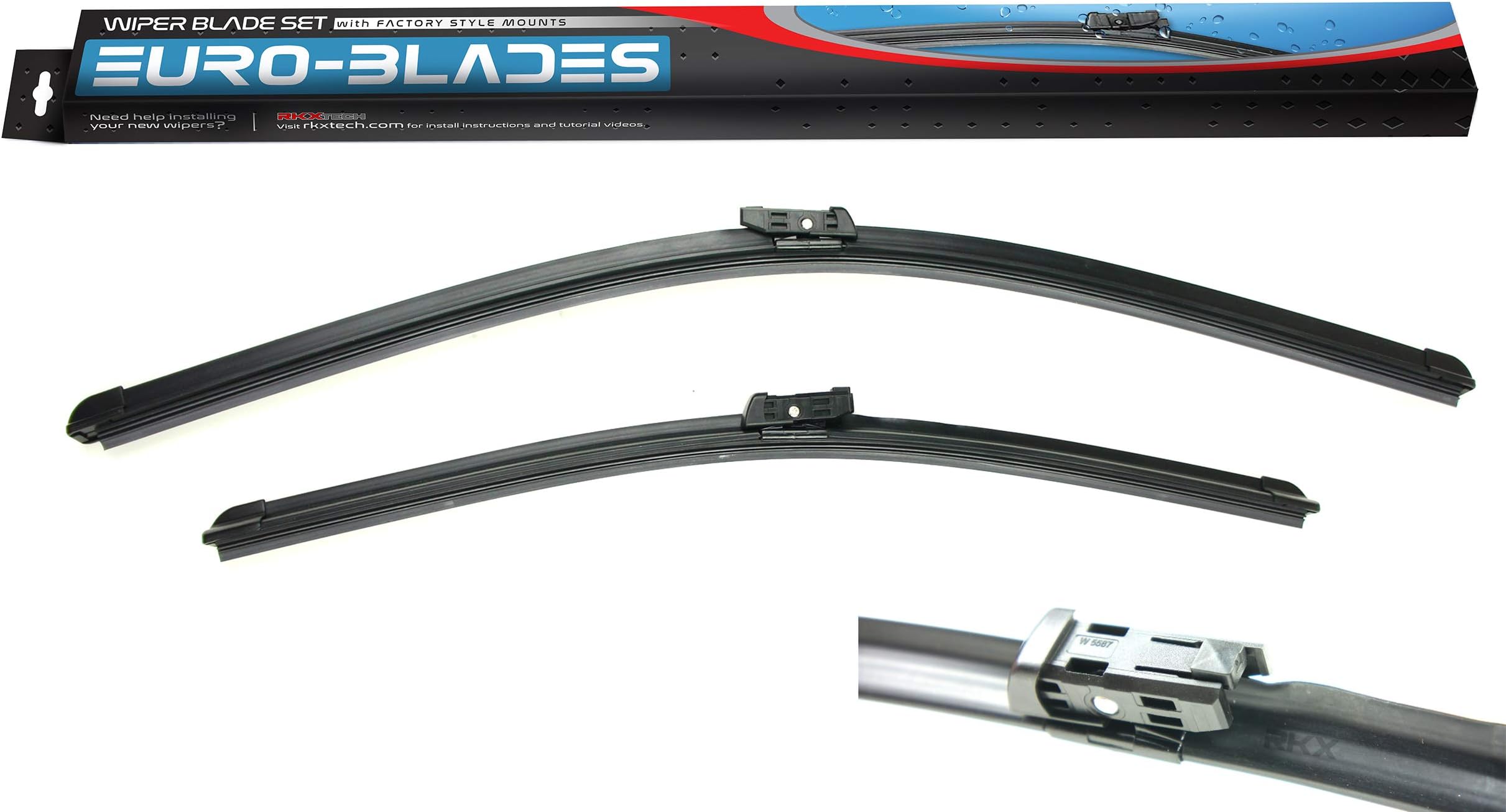 EURO- BLADES - Front Windshield Wiper Blades set of 2 Compatible with Audi A6 A7 S6 S7 C7 factory style fit 2012-2018