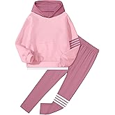 NECIOUS Girls Fall Outfits 2 Piece Fashion Contrast Stripes Hoodie Sweatshirt and Leggings Clothings Sets 6-14Y