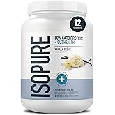 Isopure Protein + Gut Health & Immune Support Powder, Vanilla Crème, 25g Whey Protein with Prebiotics & Vitamins, 12 Servings