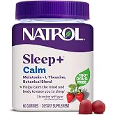 Natrol Sleep+ Calm Adults, Melatonin, L-Theanine, Strawberry, 60 Gummies | Support Sleep and Calm the Mind, 100% Drug-Free, Non-Habit Forming, L-Theanine, Chamomile, Lavendar &amp; Lemon Balm
