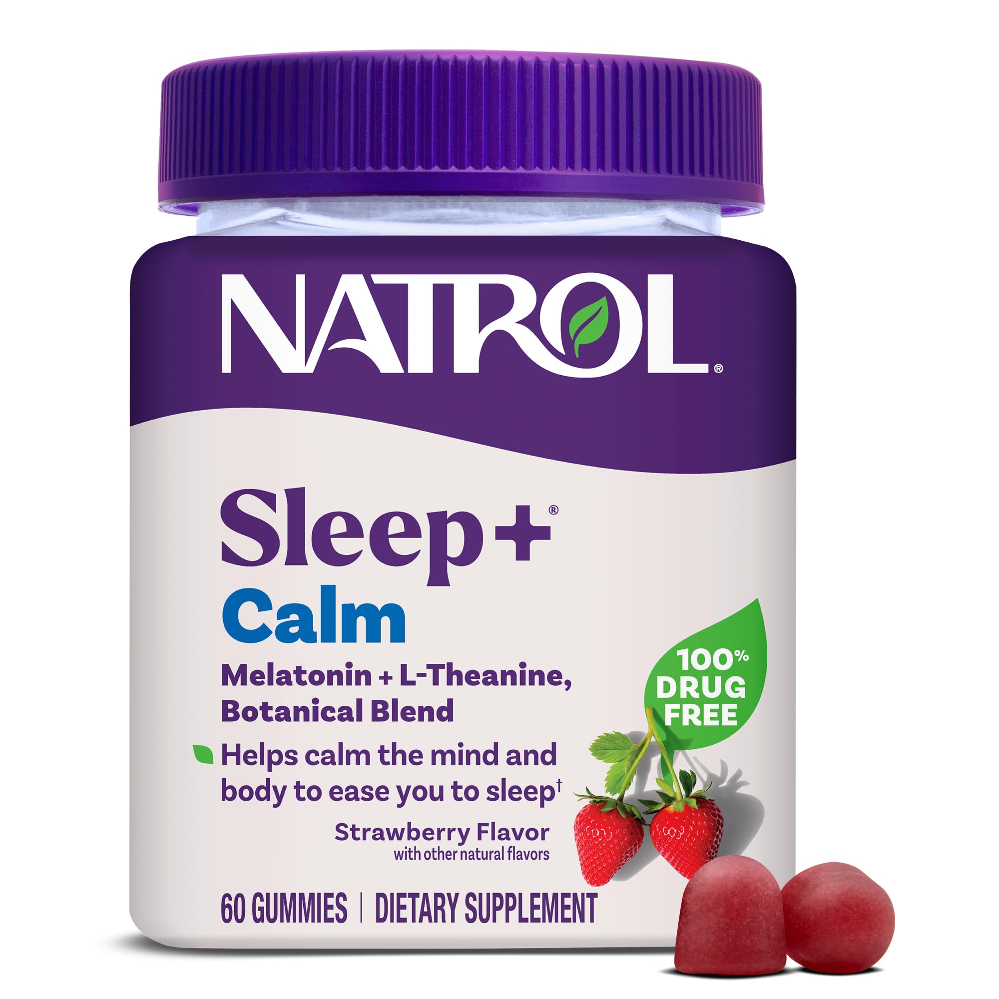 Natrol Sleep+ Calm Melatonin Gummies for Adults, Sleep Gummies, Strawberry Flavor, 60 Gummies, 30 Day Supply