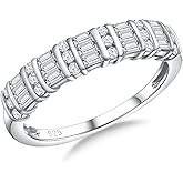 RANDES Womens Wedding Bands Sterling Silver/14K Gold Plated Half Eternity Band Rings Created Sapphire/Emerald/Ruby/Moissanite Cz Cross Ring Stackable Anniversary Ring Size 6 to 10