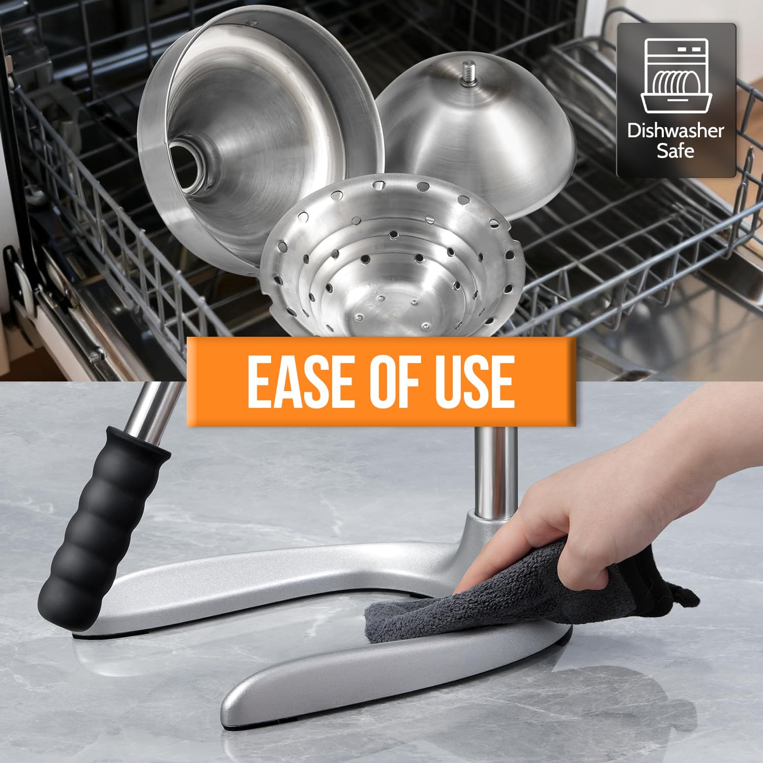 Manual Juicer, Sopito Heavy-Duty Effortless Orange Juicer Squeezer Safety Countertop Stainless Steel Hand Press Juicer for Citrus Lemon Lime Grapefruit, Easy to Clean