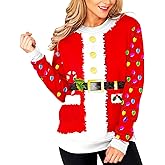 Deerose Women Santa Claus Sweatshirt Ugly Christmas Novelty Printed Party Holiday Shirts L