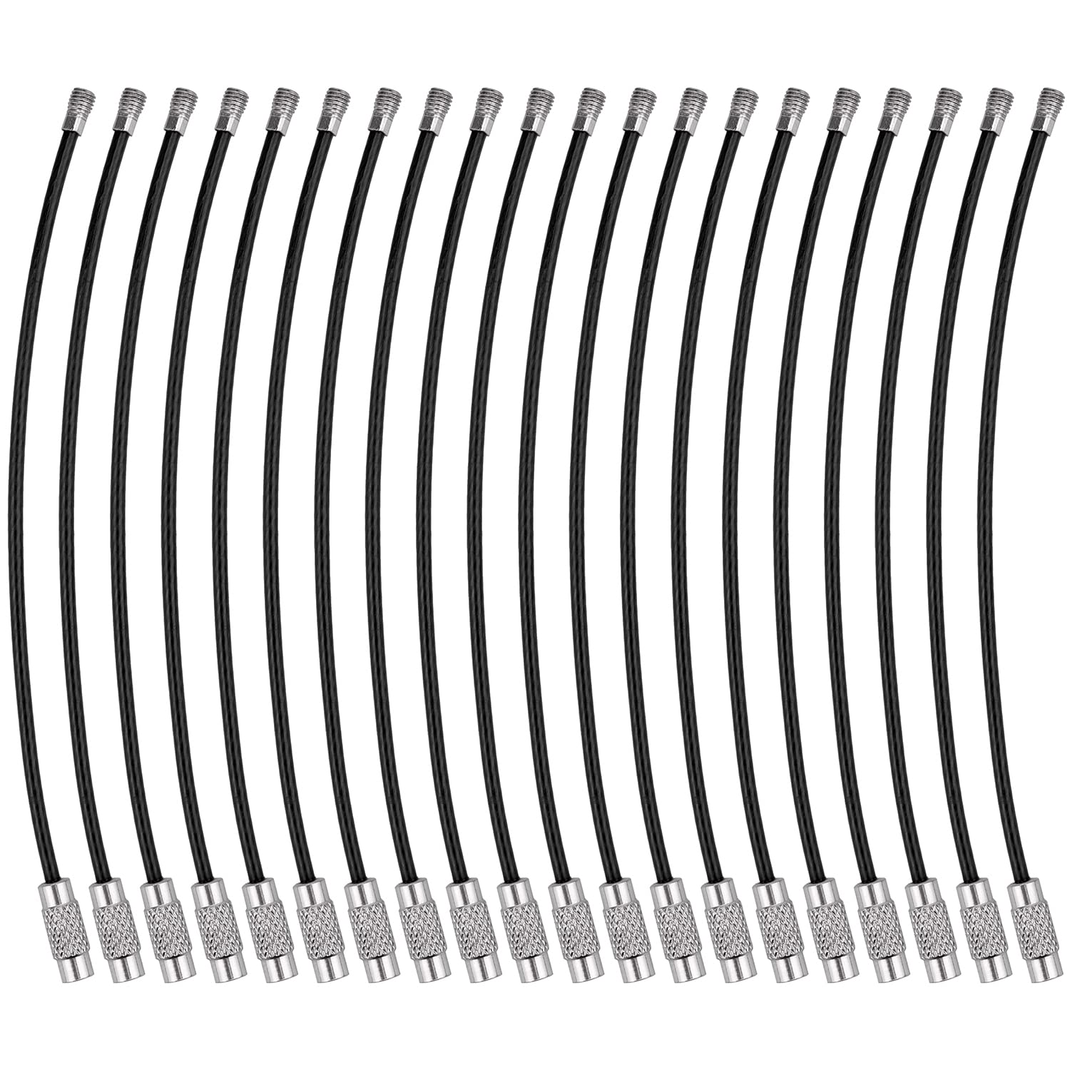 wisdompro Wire Keychain Cable, 20 Pack of 6.3 Inch Stainless Steel Wire Keyrings, 2mm Cable Keyring Loop/Hoop for Luggage Tag, Keys and ID Tag Keepers - Black