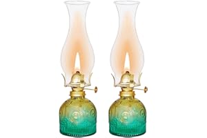 GXFCCYXT 2 Pieces Oil Lamps for Indoor Use Gradient Green Vintage Glass Clear Kerosene Lamp Indoor Decorative Hurricane Lamp Oil Lantern for Home Tabletop Emergency Lighting