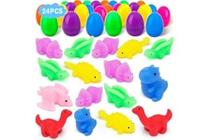 CRAIIBY Easter Basket Stuffers, 24 Pcs Prefilled Easter Eggs Filled with Dinosaur Mochi Squishy Toy for Easter Egg Hunt, Easter Theme Party Favors, Classroom Prize Supplies