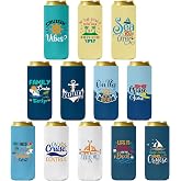 Pop Nordic Cruise Party Slim Can Sleeves - Funny Cruise Gifts Exchange Ideas,12 Packs Neoprene Beer Cozy Bulk for Nautical Themed Party Decorations