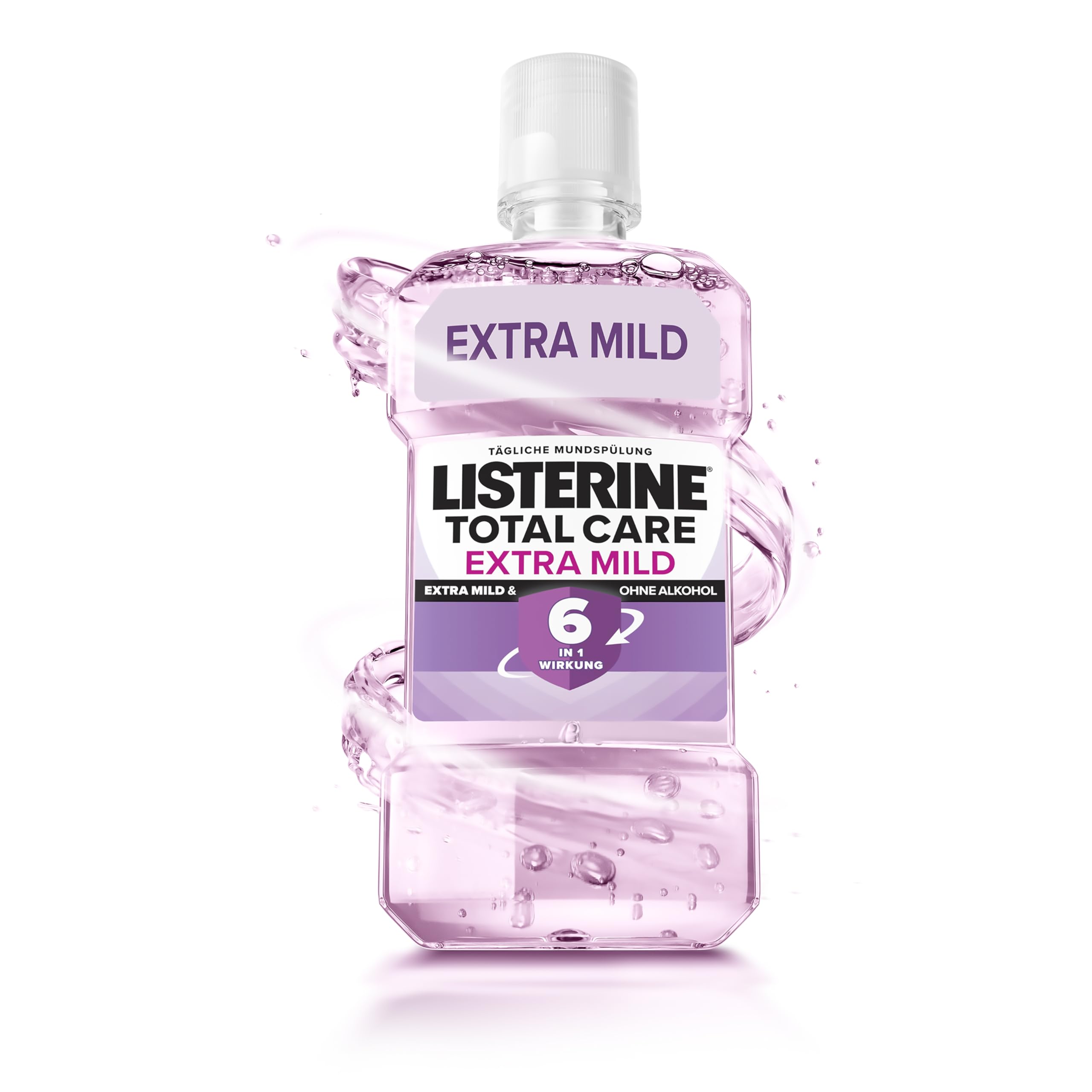 LISTERINE Total Care Extra Mild 500 ml, schützende Mundspülung ohne Alkohol gegen Karies mit 6 in 1 Wirkung, antibakterielles Mundwasser schützt vor Zahnfleischproblemen, bis zu 24h frischer Atem