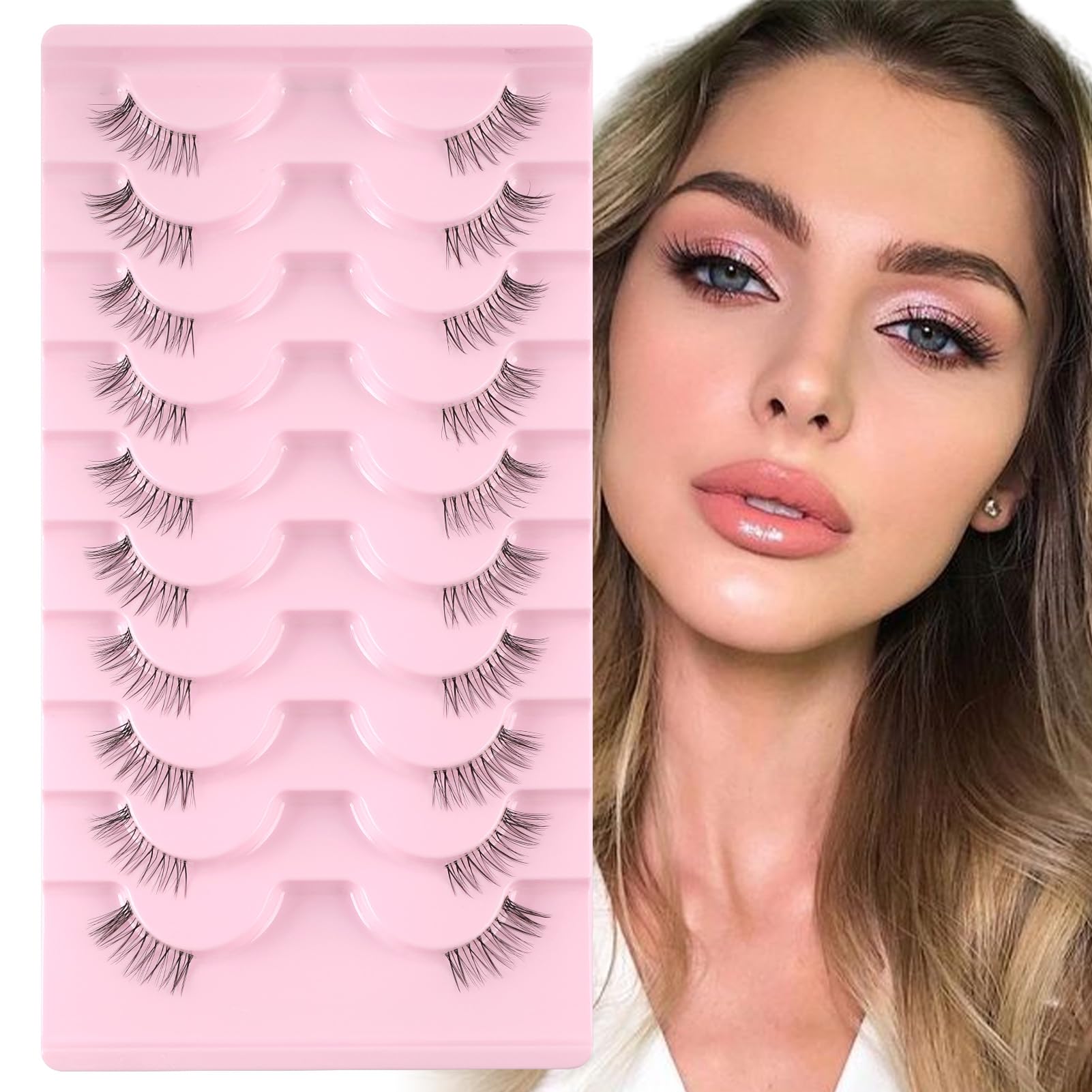 Sixstarhair Half Lashes Wispy Cat Eye False Eyelashes Natural Half Eyelashes With Clear Band 10 Pairs Corner Lashes 3/4 Handmade Transparent Strip Lashes