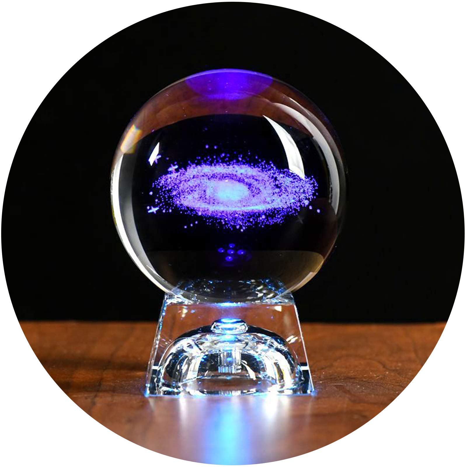 Galaxy Crystal Ball Night Lamp, Clear Glass Sphere with Colorful LED Base, 8cm/3.15 inch Galaxy Lighting for Home Decoration, Birthday, Teacher Gifts, Anniversary