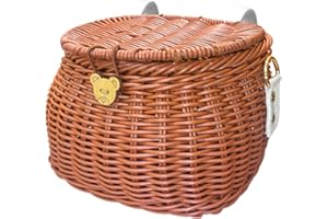 Alreczio Kids Bike Basket Set, Scooter Tricycle Basket, Children's Finely Woven Backpack with Lid Shoulder Strap Front Handlebar Rattan Basket