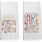 Kemingni Boho Summer Boat Lake Kitchen Towels, Gifts for Lake Lovers Dish Tea Towels for Kitchen Decor, Boating Gifts for Women Decorative Hand Towels for Bathroom, 16x24 Inch Set of 2
