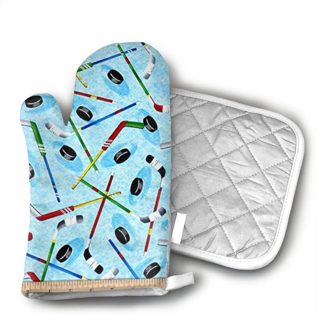 Ice Hockey Oven Mitt/Glove Square Potholder, Hot Pads and Cotton Microwave Oven Mitts Heat Resistant