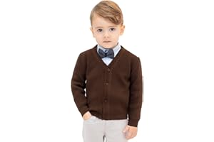 Lilax Baby Boys Basic Long Sleeve V-Neck Classic Knit Cardigan Sweater (Brown, 9-12 Months)