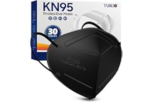 YUIKIO KN95 Face Masks, 30 Pack Individual Packed Safety Masks, Filter Efficiency≥95%, 5 Layers Filter Safety Mask Against PM2.5 Disposable KN95 Respirator Mask Breathable Cup Mask in Bulk (Black)