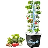 YTQHERQR Hydroponics Tower Indoor Growing System Vertical Garden Planter Indoor Smart Garden Kit with Pump and Movable Water Tank Vegetable Plant Gift for Gardening Lover (Gray-35plants)