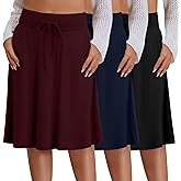 Evervibe 3 Pack Plus Size Skirts for Women Knee Length Flared Midi Stretchy Drawstring Summer Skirts 1X-5X