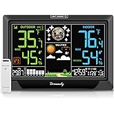 DreamSky Weather Station Indoor Outdoor Thermometer Wireless, Atomic Clock with Indoor Outdoor Temp, Date Day, Adjustable Backlight, Inside Outside Temperature Humidity Monitor for Home