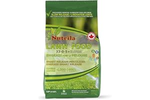 Nutrila 33-0-5 + Iron and 5 More Micronutrients Fertilizer, Slow Release and Money Saver Lawn Food for Spring & Summer, Cover