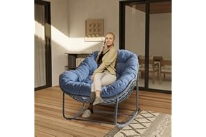 YDcosyfy Outdoor Rocking Chairs, Oversized Papasan Chair,Patio Egg Chair,Rattan Wicker Lounge Chair for Balcony Porch Patio-330 lbs Weight Capacity,Waterproof,Dark Blue