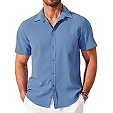 COOFANDY Shirts for Men Short Sleeve Button Down Shirt Casual Summer Beach Shirt