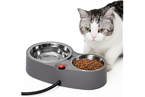 Toozey Heated Water Bowl for Outdoor Cats Stainless Steel Heated Cat Bowls,Double Heated Pet Bowl for Feral Cat Feeding Station Provide Non Freezing Food and Waterwith 10FT Extension Cord